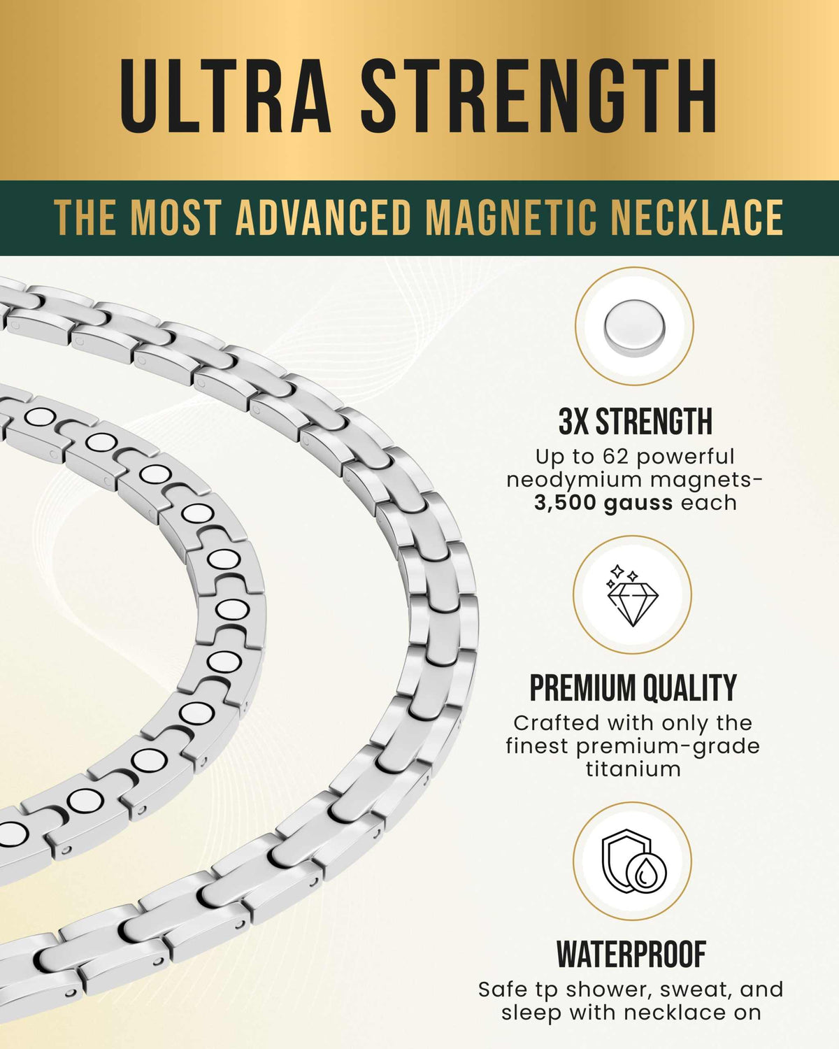 Powerful Silver Titanium Magnetic Therapy Necklace - Maven Couture IncNecklace