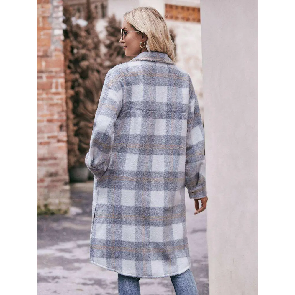 Elevate your wardrobe with the mandy plaid slit coat in luxury fashion $44 buttoned, pocketed - elevate your style