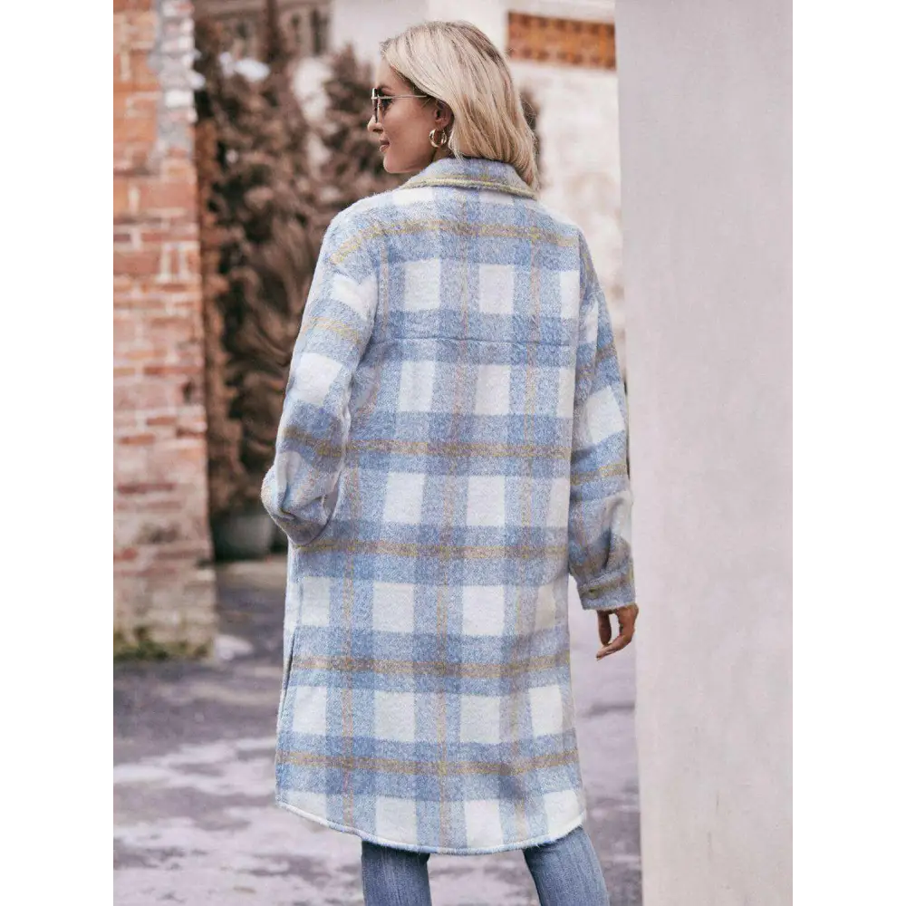 Elevate your wardrobe with the mandy plaid slit coat in luxury fashion $44 buttoned, pocketed - elevate your style