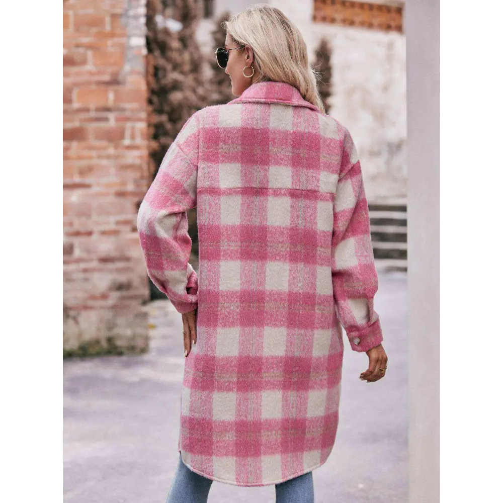 Elevate your wardrobe with the mandy plaid slit coat in luxury fashion $44 buttoned, pocketed - elevate your style