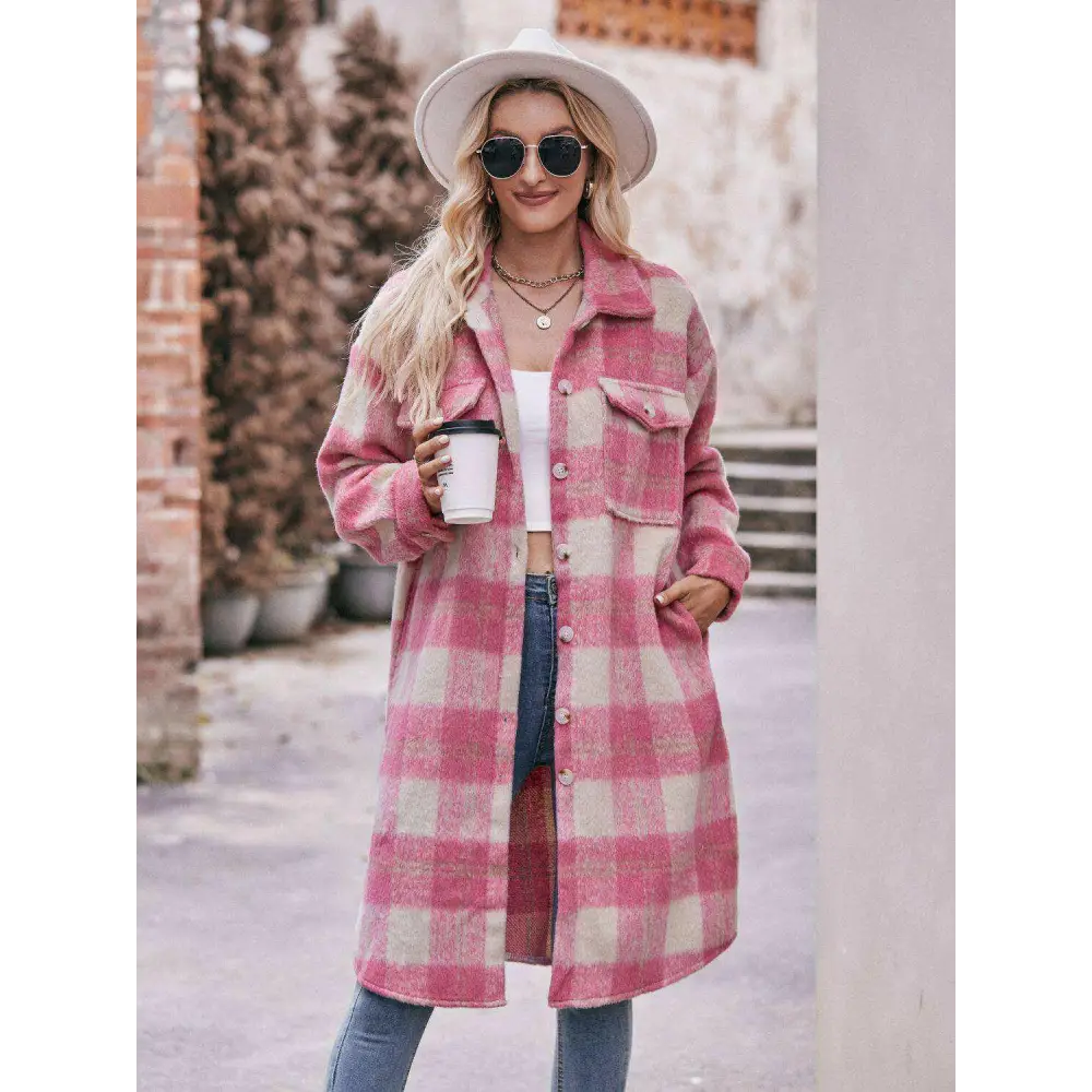 Elevate your wardrobe with the mandy plaid slit coat in luxury fashion $44 buttoned, pocketed - elevate your style