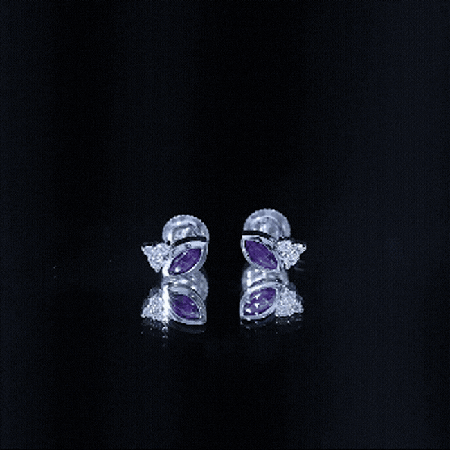 Marquise Cut Amethyst Stud Earrings with Diamond in Sterling Silver