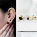 Marquise Shape 0.7 Carat Lab Grown Black and White Diamond Stud Earrings