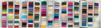 Fabric swatches in various colors and shades displayed in numbered grid panels, showcasing a wide array of satin materials for custom maternity gowns