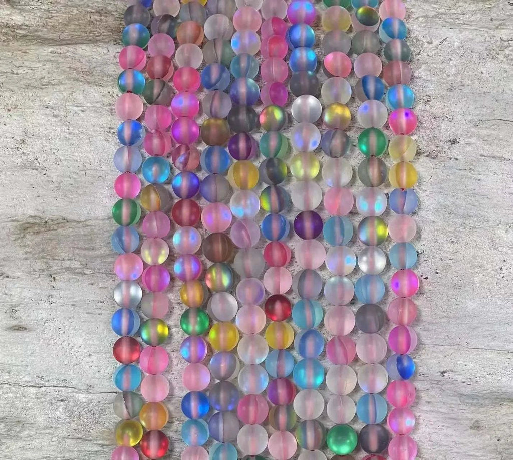 Matte Mermaid Glass Beads aka Mystic Aura Quartz, Round 6mm 8mm - Maven Couture IncStrand Stones