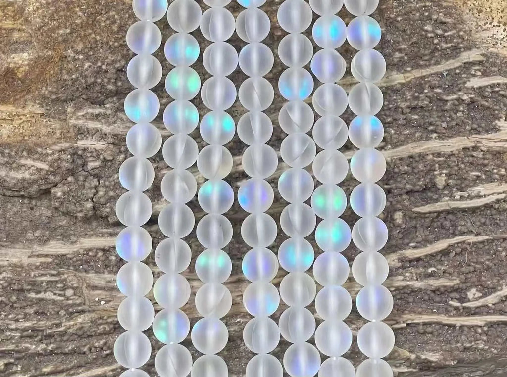 Matte Mermaid Glass Beads aka Mystic Aura Quartz, Round 6mm 8mm - Maven Couture IncStrand Stones