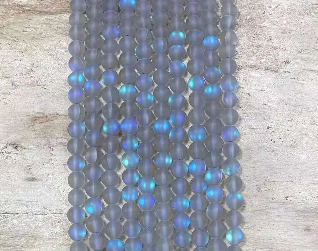 Matte Mermaid Glass Beads aka Mystic Aura Quartz, Round 6mm 8mm - Maven Couture IncStrand Stones