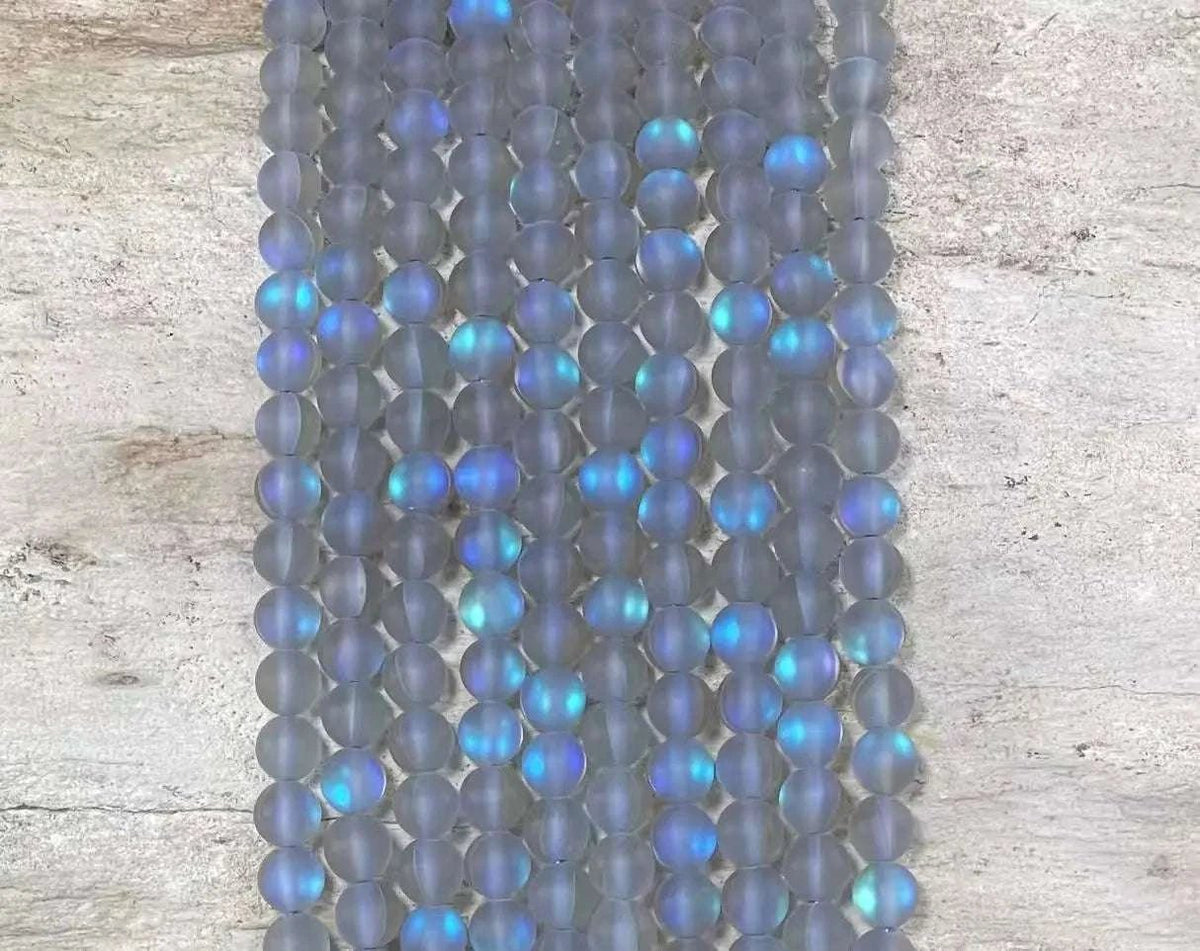 Matte Mermaid Glass Beads aka Mystic Aura Quartz, Round 6mm 8mm - Maven Couture IncStrand Stones