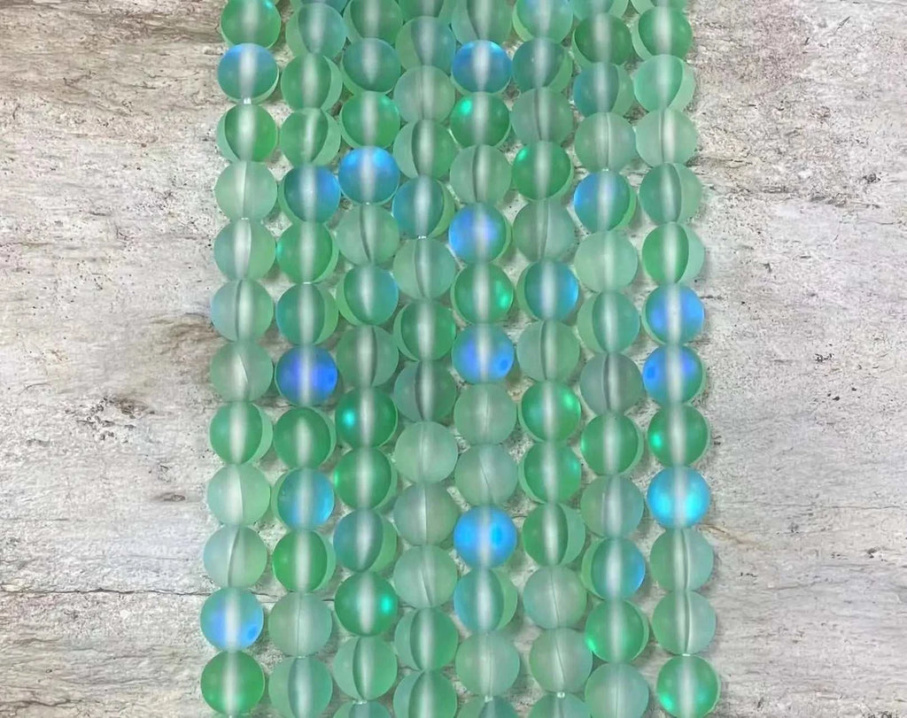 Matte Mermaid Glass Beads aka Mystic Aura Quartz, Round 6mm 8mm - Maven Couture IncStrand Stones