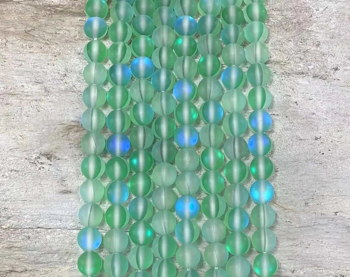 Matte Mermaid Glass Beads aka Mystic Aura Quartz, Round 6mm 8mm - Maven Couture IncStrand Stones
