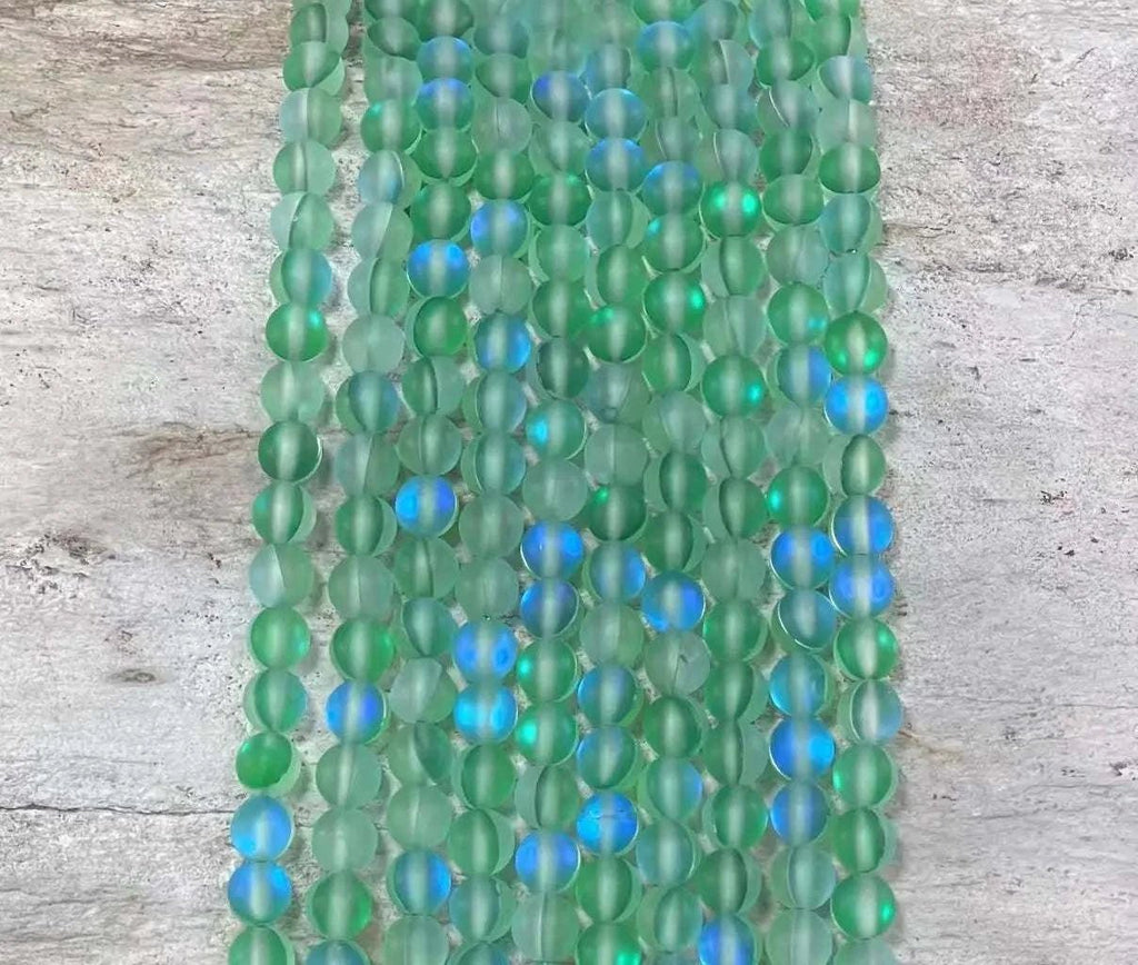 Matte Mermaid Glass Beads aka Mystic Aura Quartz, Round 6mm 8mm - Maven Couture IncStrand Stones