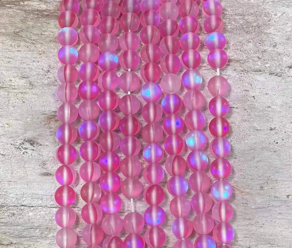 Matte Mermaid Glass Beads aka Mystic Aura Quartz, Round 6mm 8mm - Maven Couture IncStrand Stones