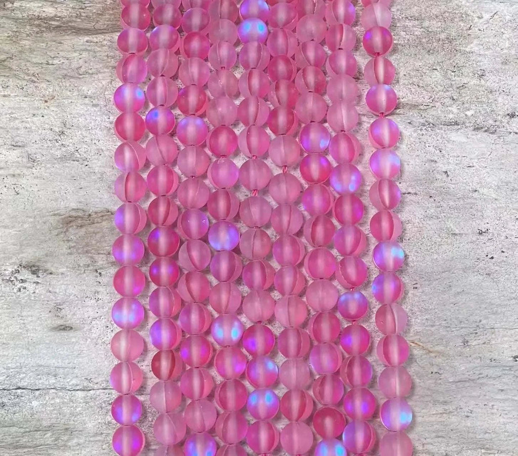 Matte Mermaid Glass Beads aka Mystic Aura Quartz, Round 6mm 8mm - Maven Couture IncStrand Stones