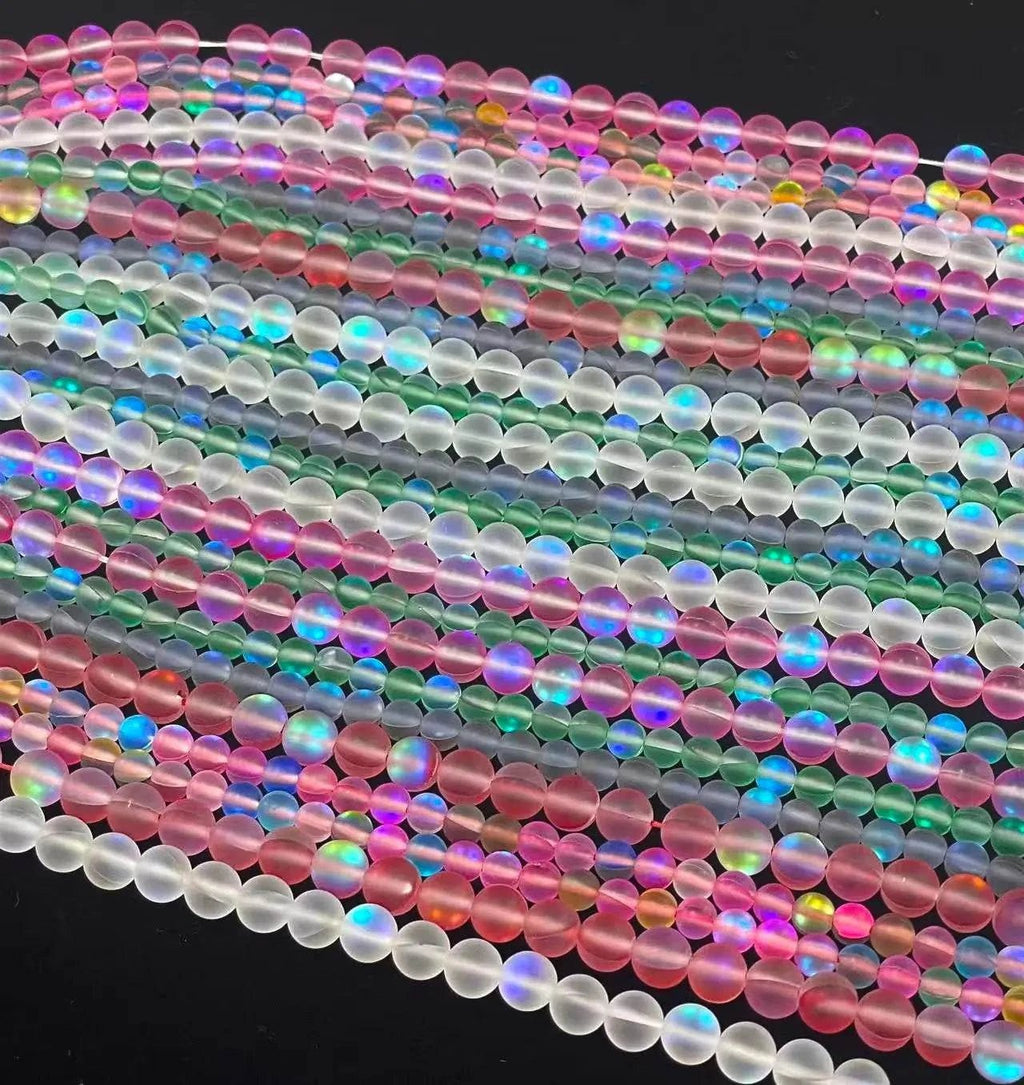 Matte Mermaid Glass Beads aka Mystic Aura Quartz, Round 6mm 8mm - Maven Couture IncStrand Stones