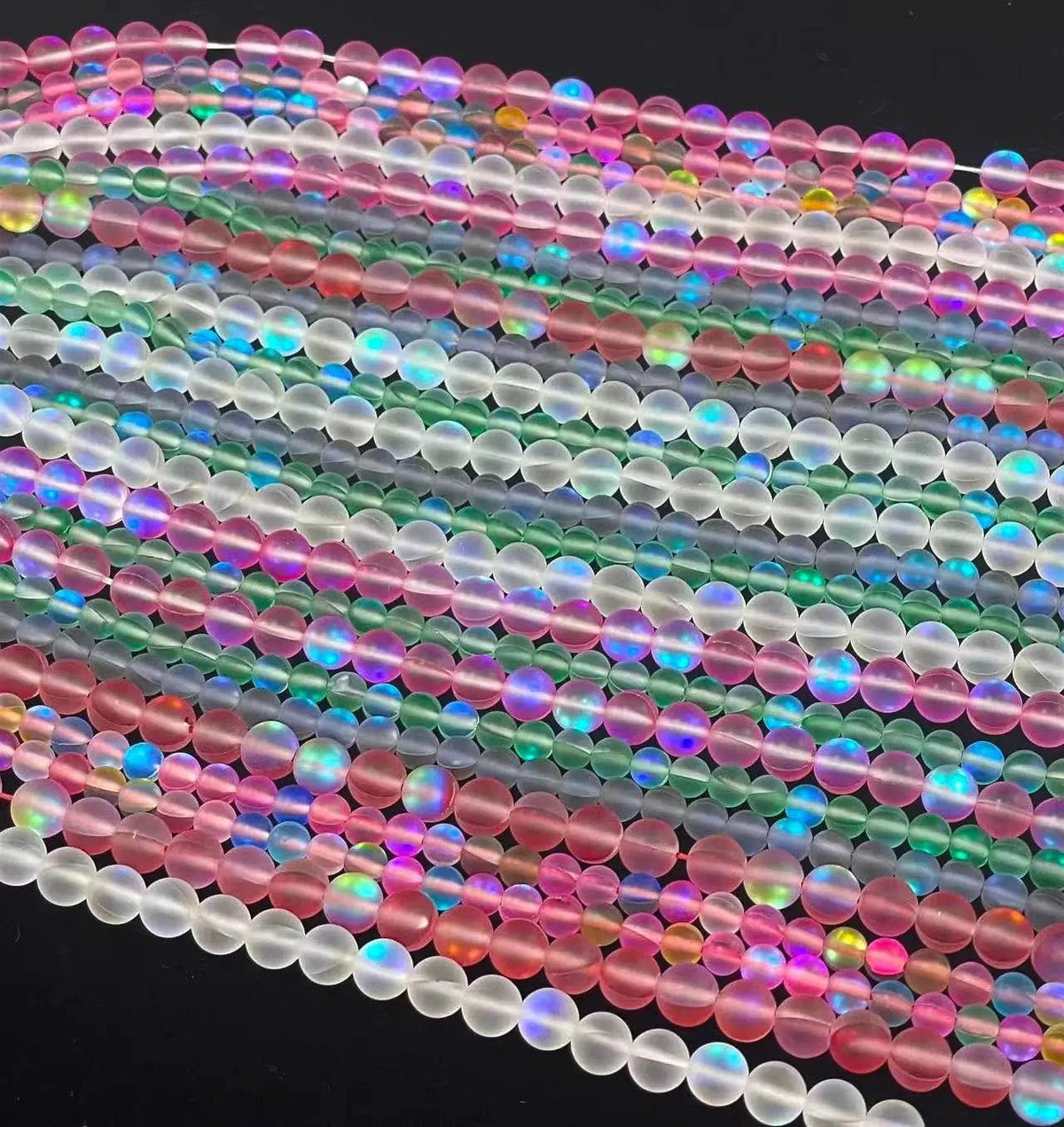 Matte Mermaid Glass Beads aka Mystic Aura Quartz, Round 6mm 8mm - Maven Couture IncStrand Stones