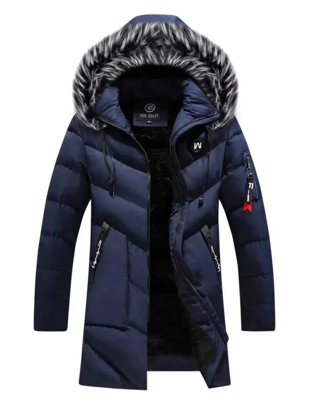 Men's Plus Size Longline Padded Winter Coat with Faux Fur Hood