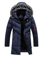 Men's Plus Size Longline Padded Winter Coat with Faux Fur Hood