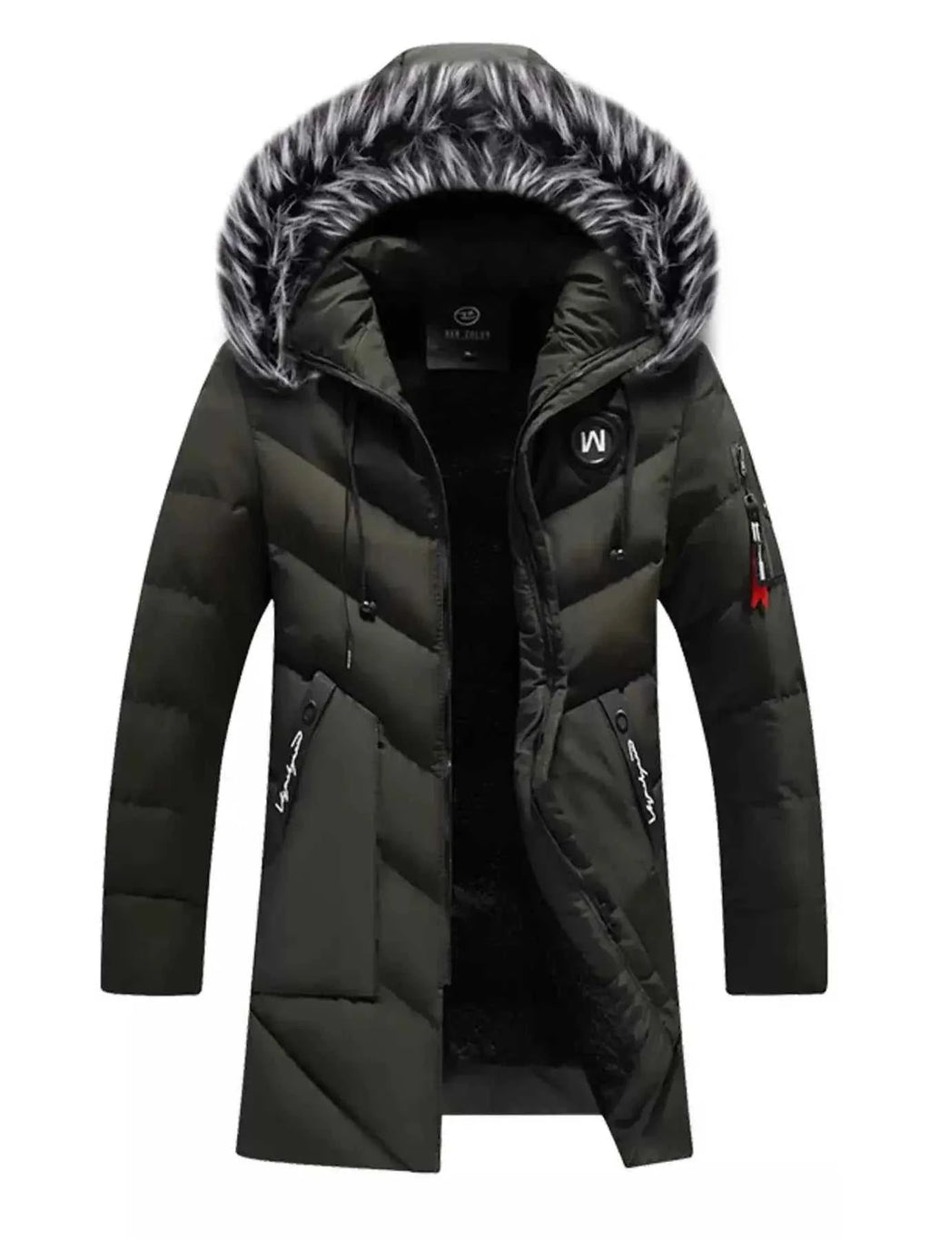 Men's Plus Size Longline Padded Winter Coat with Faux Fur Hood