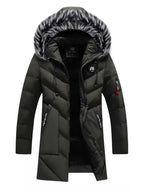 Men's Plus Size Longline Padded Winter Coat with Faux Fur Hood