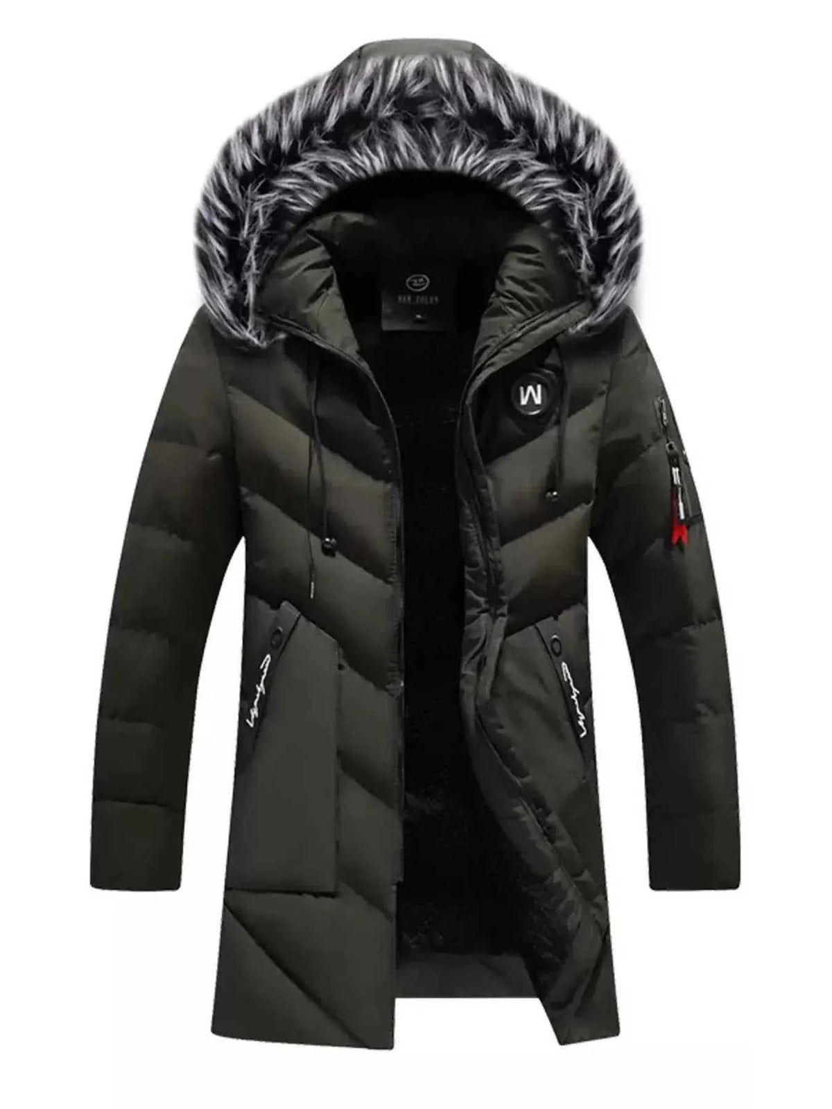 Men's Plus Size Longline Padded Winter Coat with Faux Fur Hood