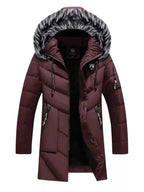 Men's Plus Size Longline Padded Winter Coat with Faux Fur Hood