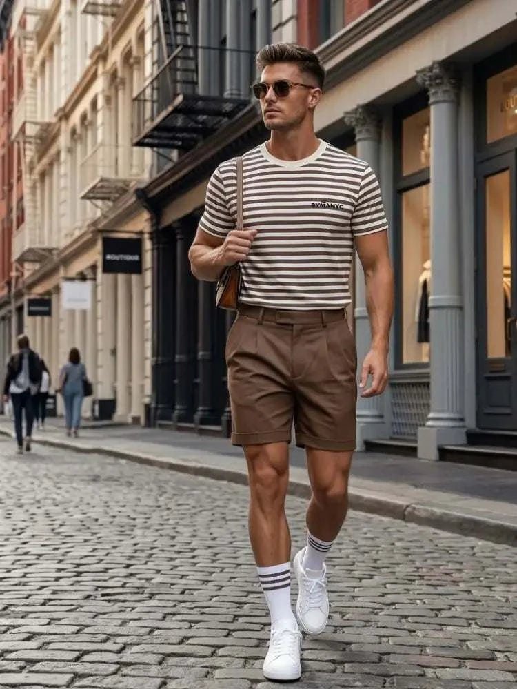 Men's T Shirt BYMANYC New York New Collection NYC Natural Walnut Stripe Tee - Maven Couture Inctshirts