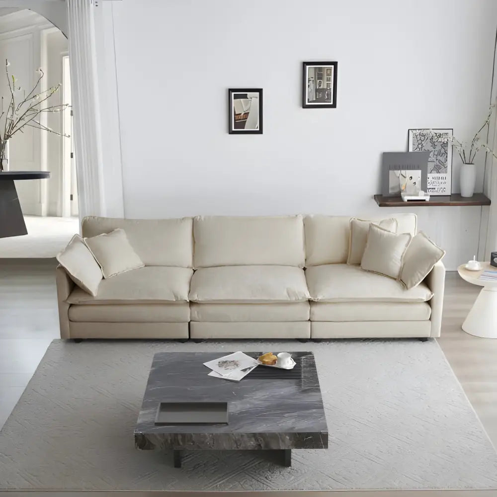 Elevate your space with luxury beige mid-century modern couch and pillows $699.99 specification product information