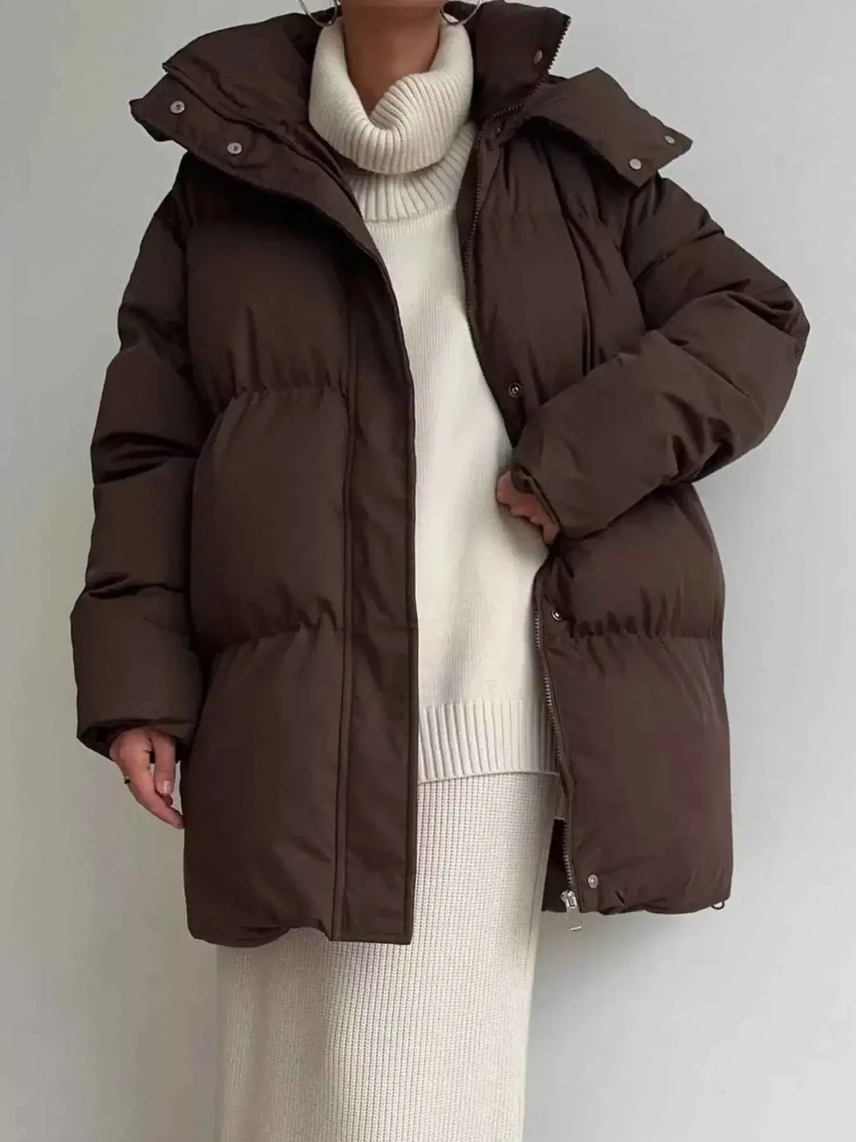 Mid-Length Thickened Hooded Winter Coat with Belted