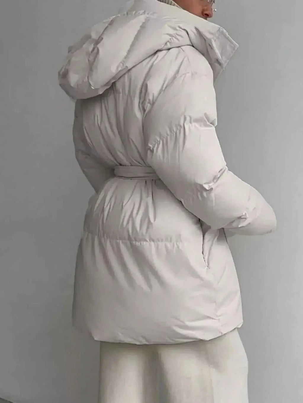 Mid-Length Thickened Hooded Winter Coat with Belted
