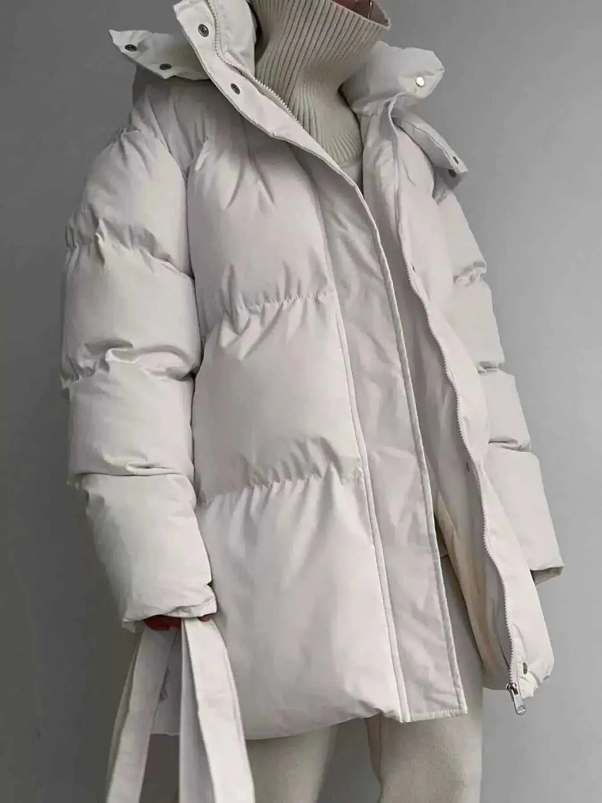Mid-Length Thickened Hooded Winter Coat with Belted