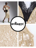 Midi Dress New Collection BYMANYC ® New York • Champagne Gold Sequins & Lace