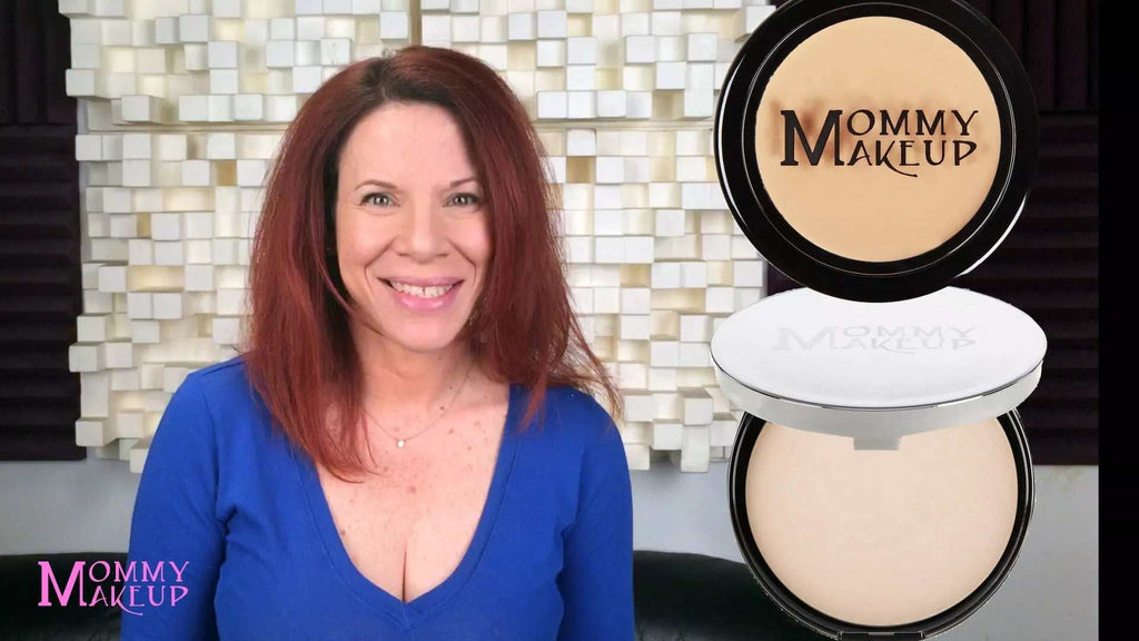 Mineral Dual Powder Foundation in black compact with beige and light powder shades featuring Mommy Makeup logo