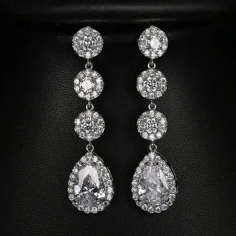 Minimalism Teardrop Round Zircon Long Dangle Earrings for Women 2021 Wedding Engagement Jewelry Bridal Drop Earrings Statement