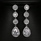 Minimalism Teardrop Round Zircon Long Dangle Earrings for Women 2021 Wedding Engagement Jewelry Bridal Drop Earrings Statement