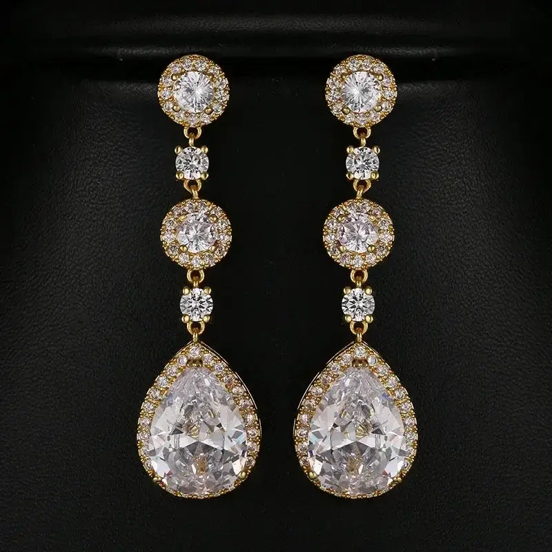 Minimalism Teardrop Round Zircon Long Dangle Earrings for Women 2021 Wedding Engagement Jewelry Bridal Drop Earrings Statement