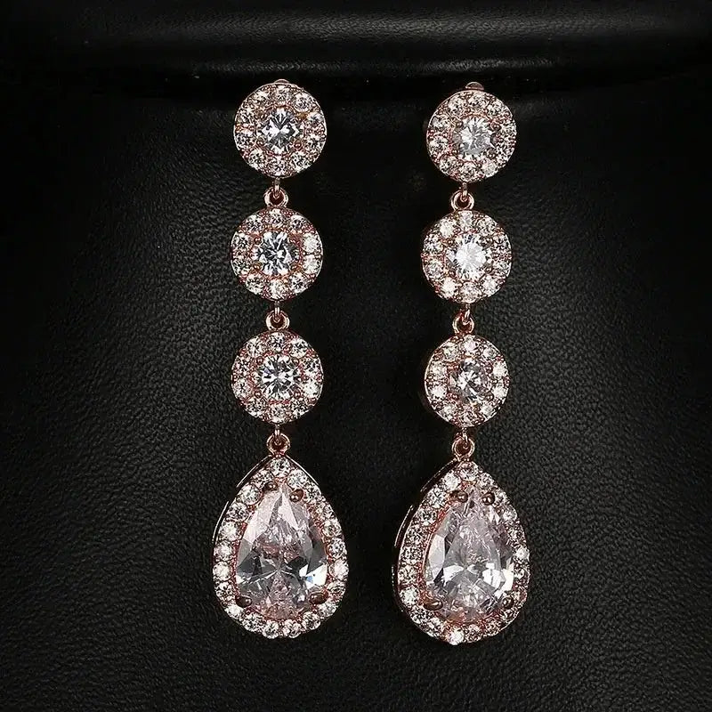 Minimalism Teardrop Round Zircon Long Dangle Earrings for Women 2021 Wedding Engagement Jewelry Bridal Drop Earrings Statement