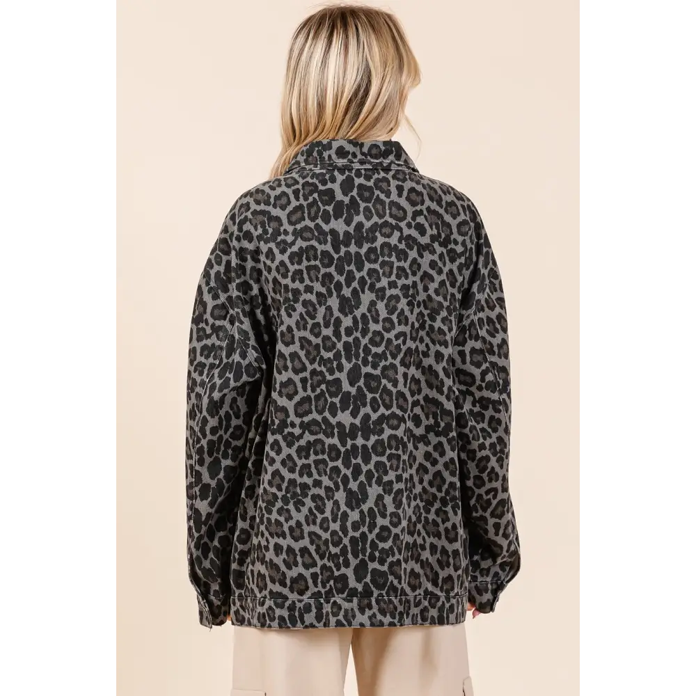 Leopard button up denim shacket in luxury fashion for women $50.82 introducing the leopard button up denim shacket