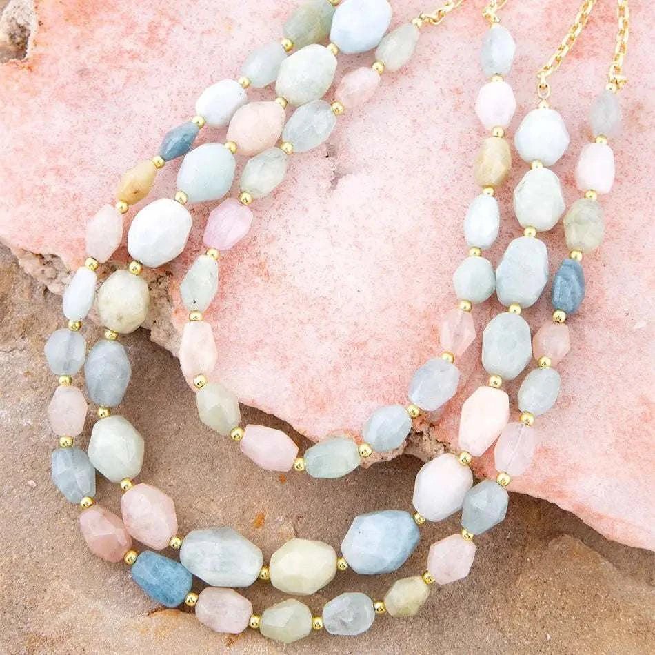 Mixed Morganite Pastel Statement Strand Necklace - Maven Couture IncNecklaces