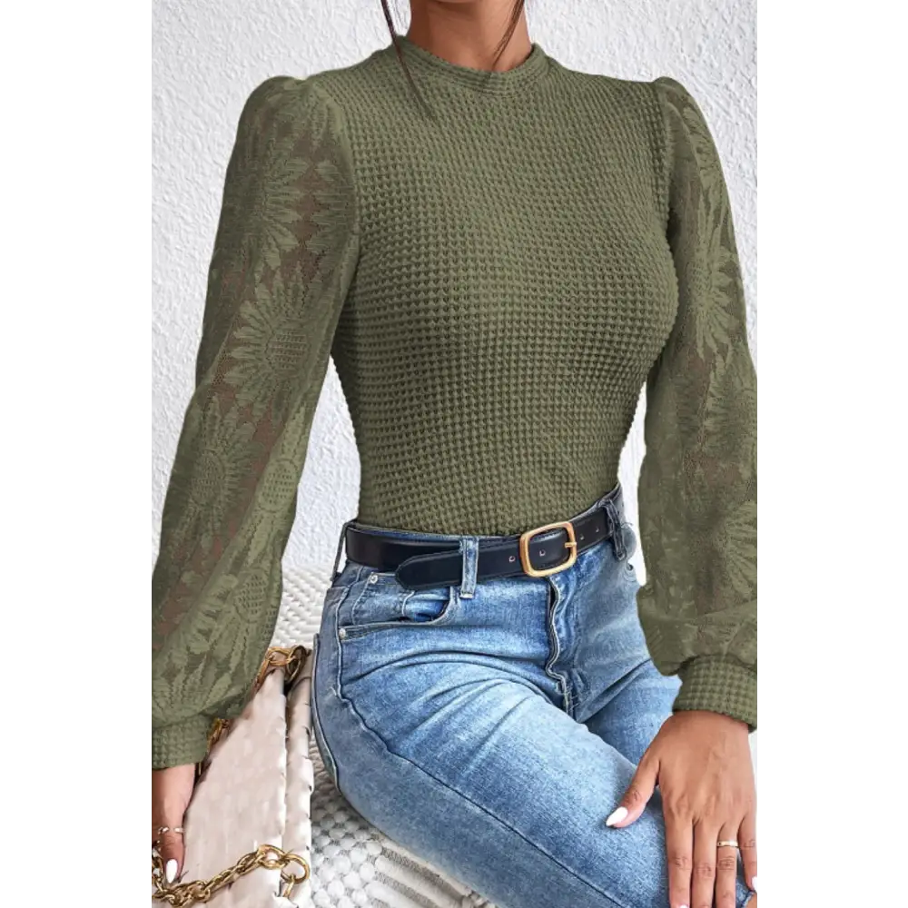 Elevate your wardrobe with the luxury mock neck lace long sleeve top $19.99 lace detail - an exquisite addition