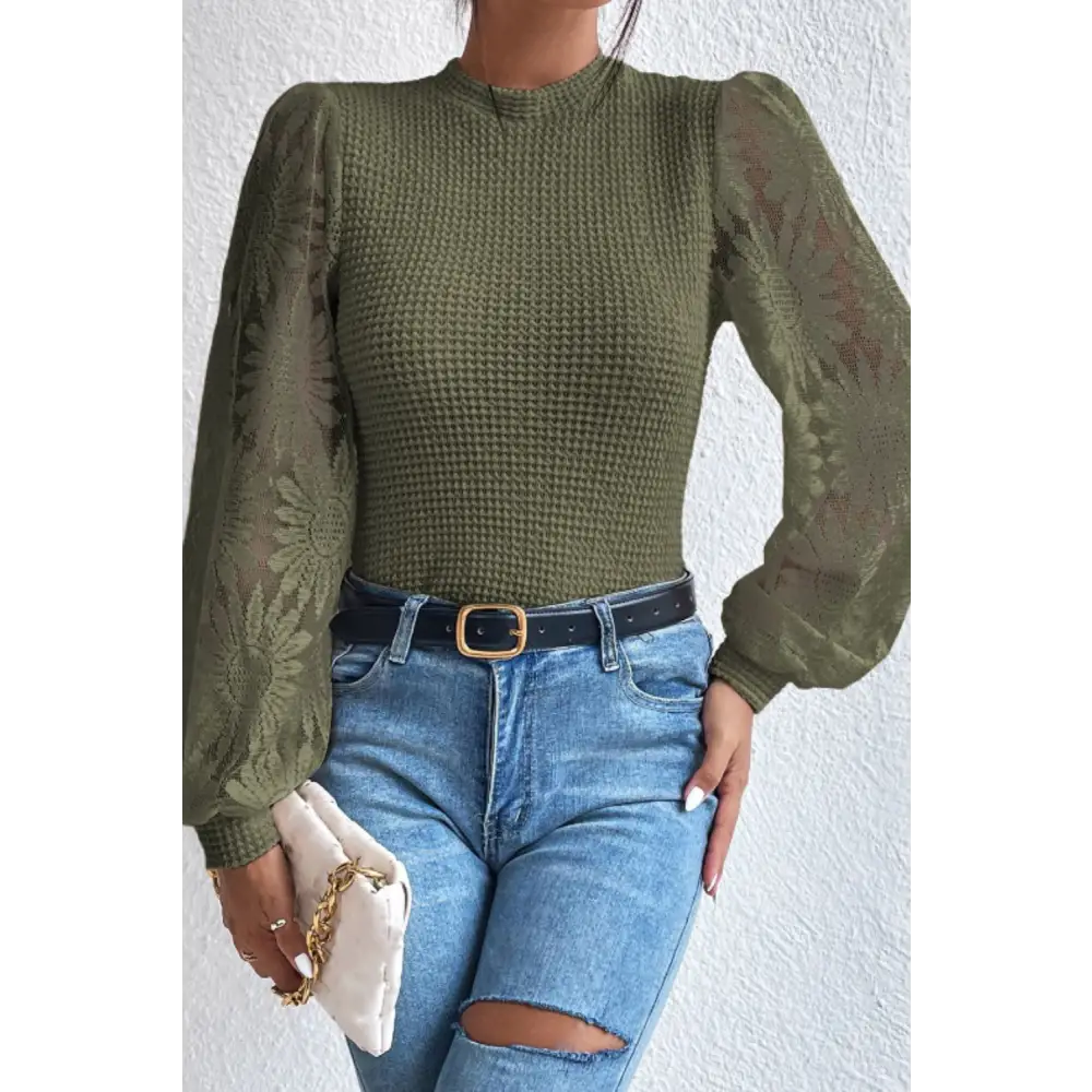 Elevate your wardrobe with the luxury mock neck lace long sleeve top $19.99 lace detail - an exquisite addition