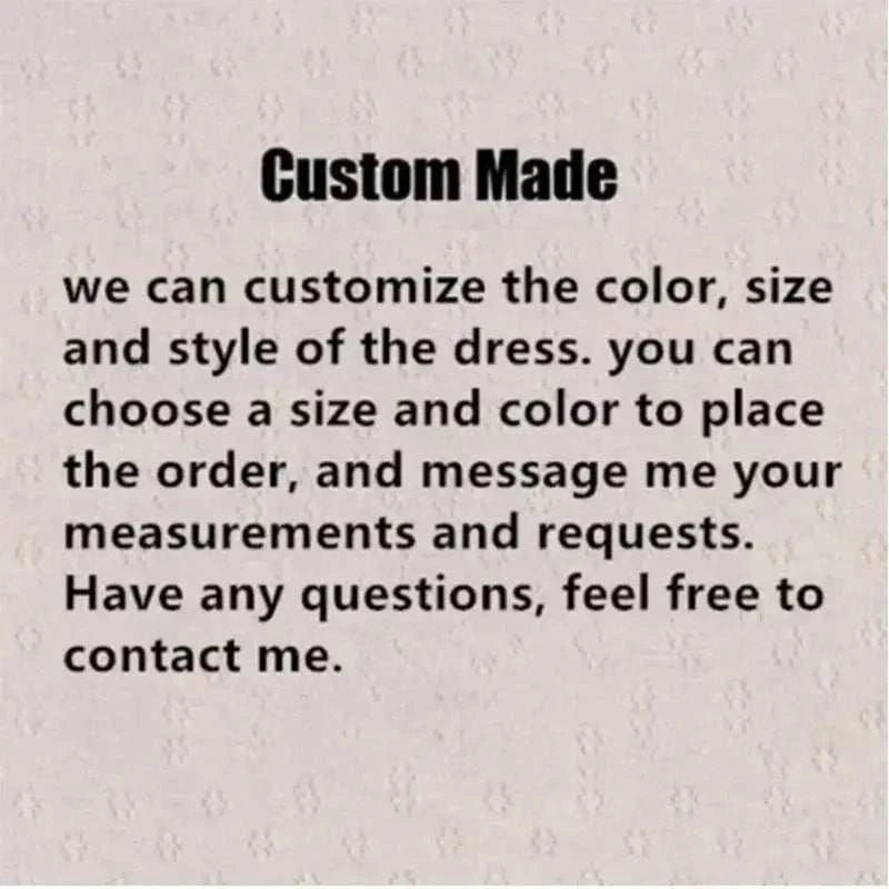 Custom made note on beige fabric background detailing color, size, style customization for Modern Wedding Dresses