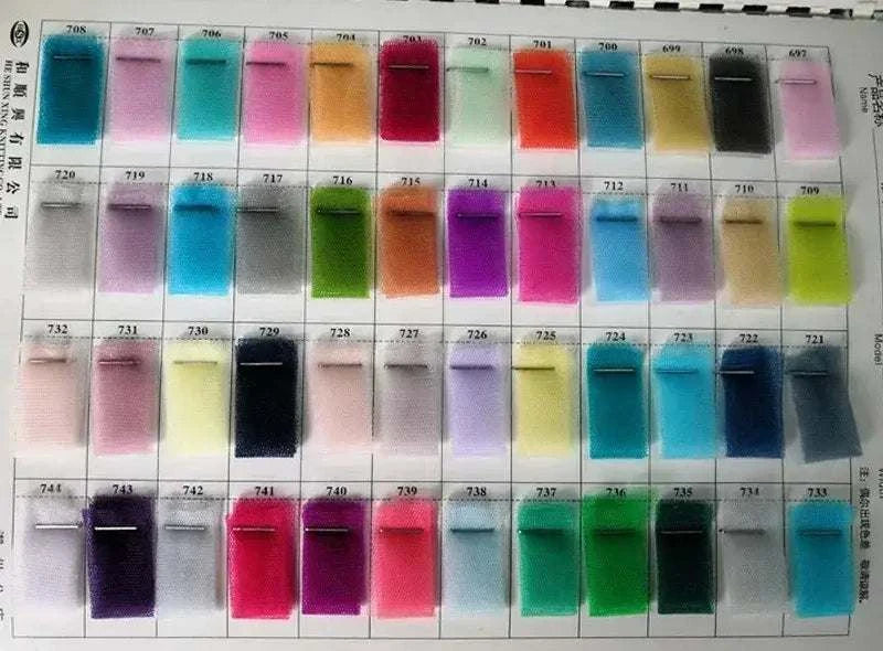 Modern Wedding Dresses fabric color swatches in various shades of pink, purple, blue, green, yellow, and gray on a sampler card