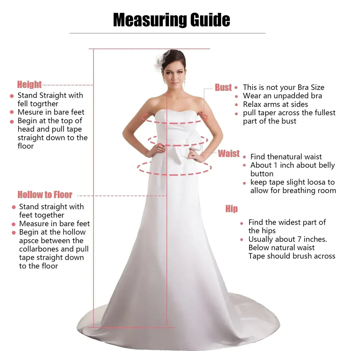 Modern Wedding Dresses white strapless A-line bridal gown floor-length with sweep train and measurement guide overlay