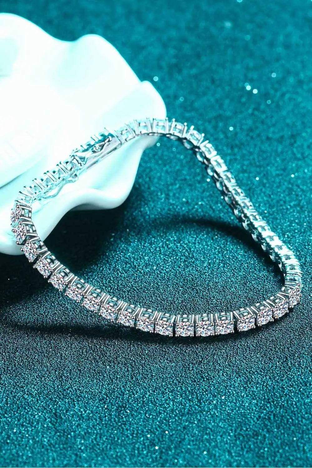 Moissanite Bracelet in minimalist design with polished 925 sterling silver and rhodium plating, featuring sparkling stones