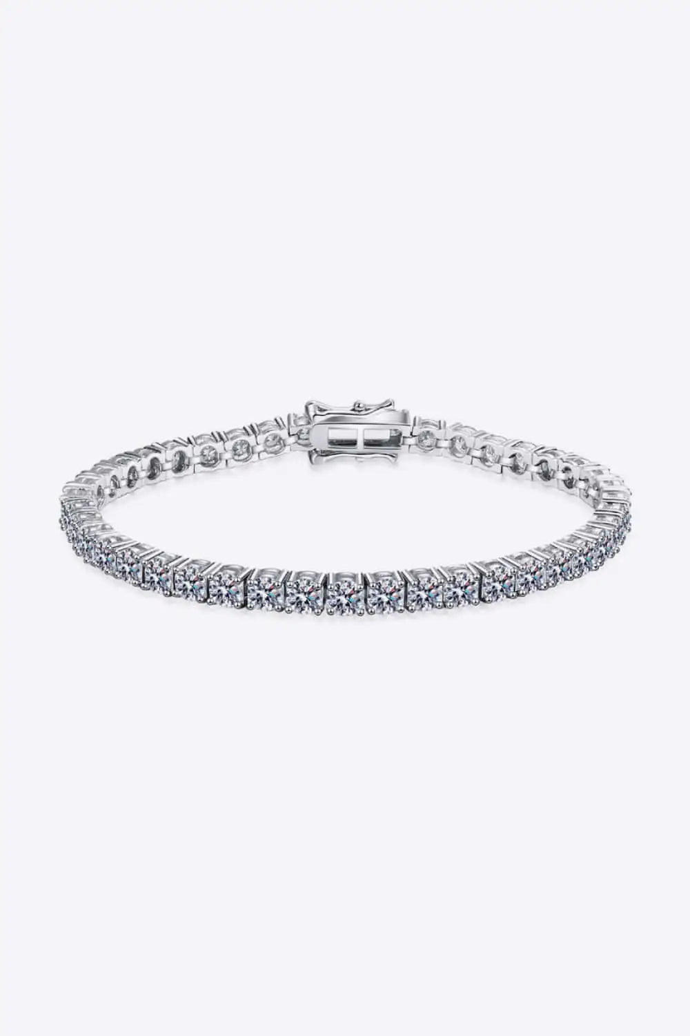 Moissanite Bracelet featuring polished 925 sterling silver with rhodium plating and a line of sparkling round-cut moissanite stones