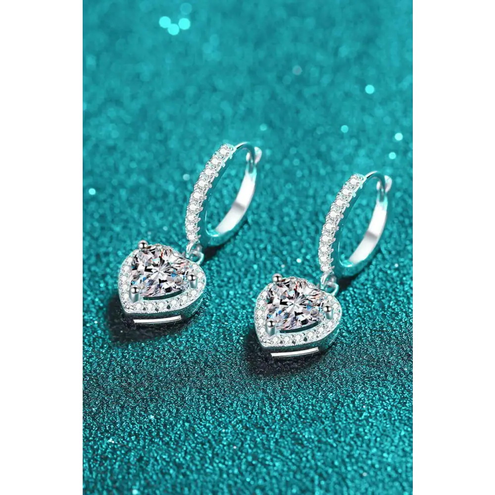 Heart-shaped moissanite earrings in sterling silver for luxury fashion $208 indulge in the allure of moissanite jewelry