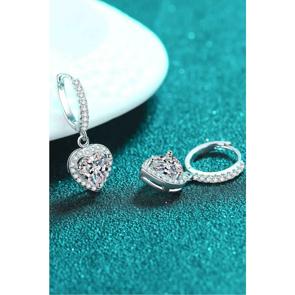 Heart-shaped moissanite earrings in sterling silver for luxury fashion $208 indulge in the allure of moissanite jewelry