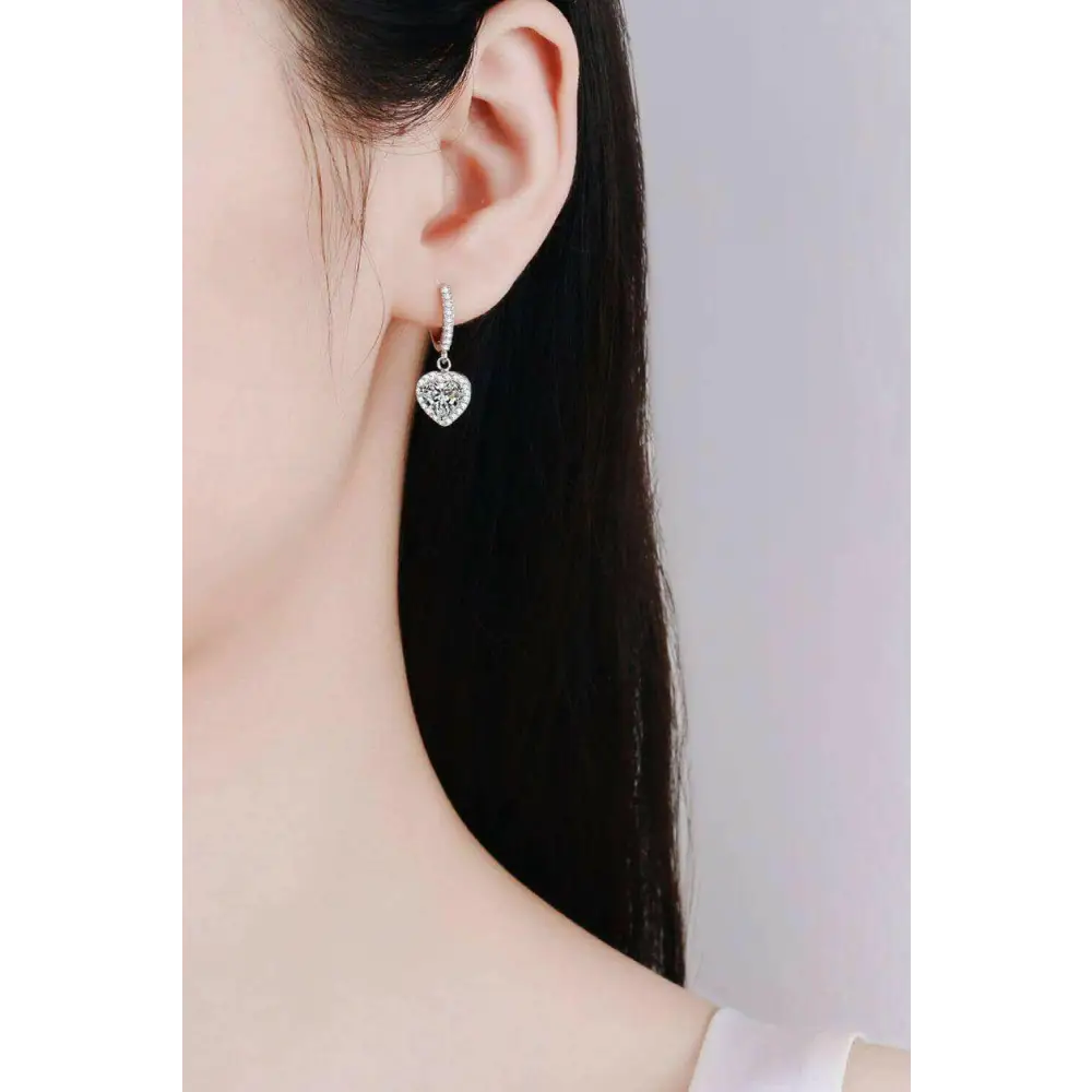 Heart-shaped moissanite earrings in sterling silver for luxury fashion $208 indulge in the allure of moissanite jewelry