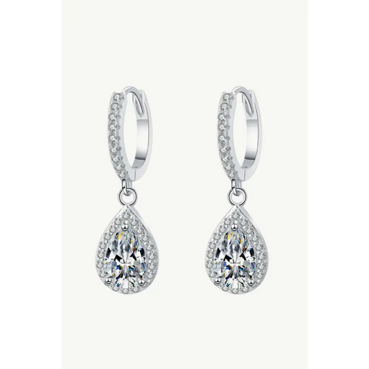 Exquisite moissanite teardrop earrings in rhodium-plated silver $185 indulge in the elegance of moissanite jewelry,