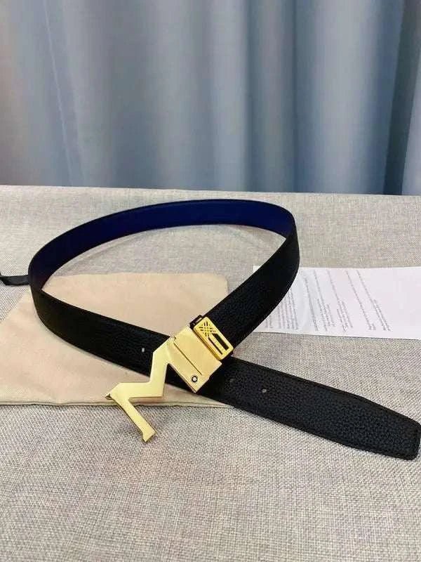 Montblanc M Buckle Reversible Leather Belt 'Black/Blue' - Maven Couture Inc